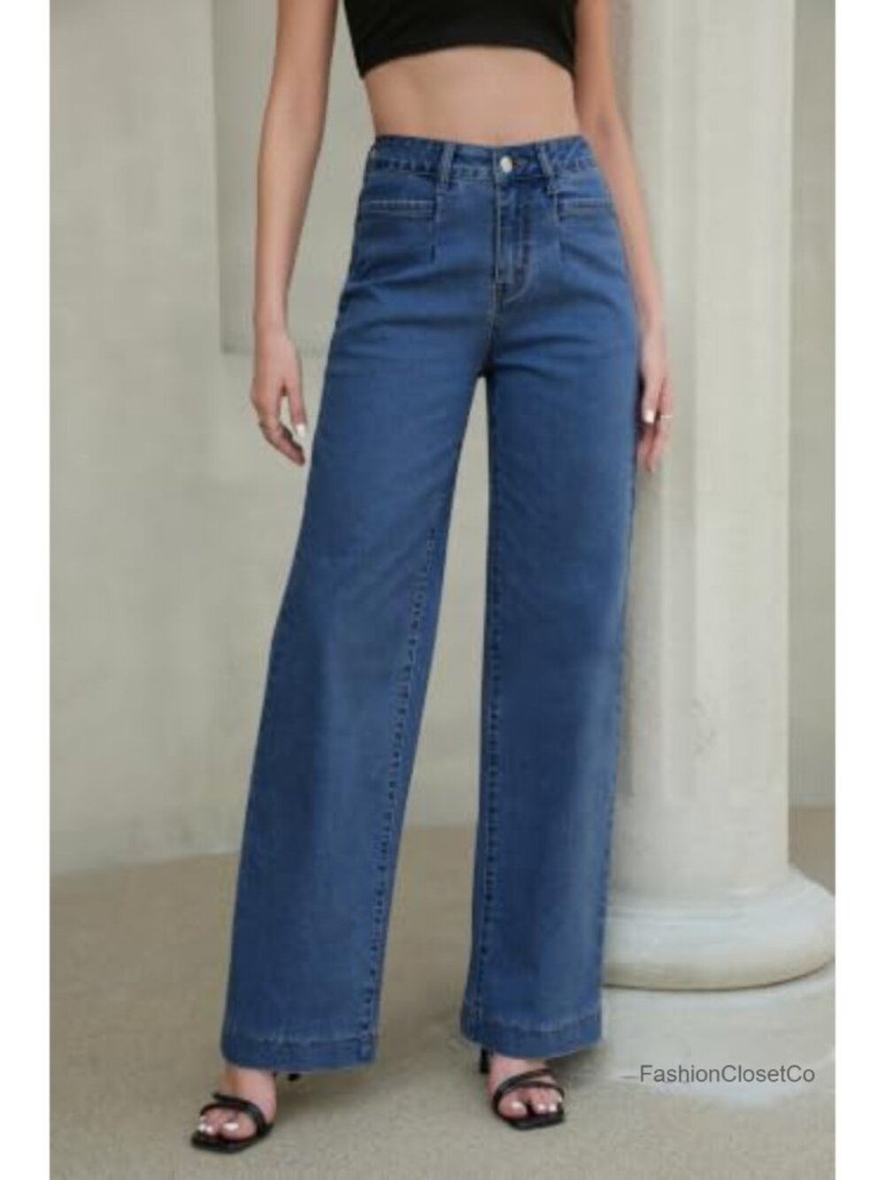 High Waisted Wide Leg Stretchy Jeans Loose Straight Denim Pants Tummy Control - Picture 4 of 6